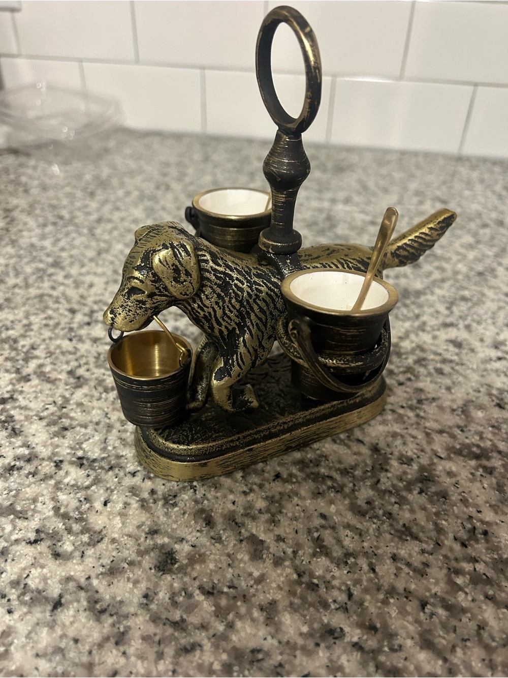 BW Dog Salt & Pepper Cellar antique brass NWT